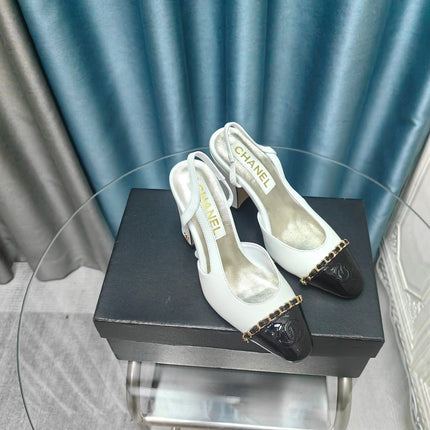 HIGH SLINGBACKS IN WHITE MIX BLACK LAMBSKIN