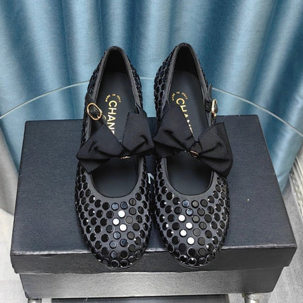 HIGH MARY JANE BOW RHINESTONE BLACK SILK