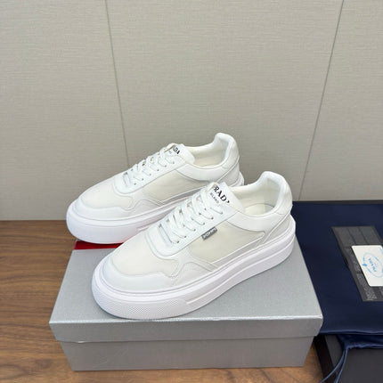 PRADA 25S DOWNTOWN BOLD SNEAKERS 45MM IN WHITE CALFSKIN