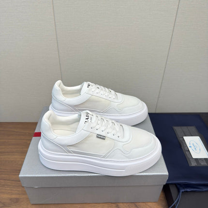 PRADA 25S DOWNTOWN BOLD SNEAKERS 45MM IN WHITE CALFSKIN