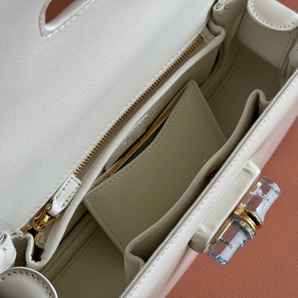 BAMBOO DIVE MEDIUM BAG 27 IN WHITE SHINY CALFSKIN RESIN BRASS BAMBOO-SHAPED HARDWARE