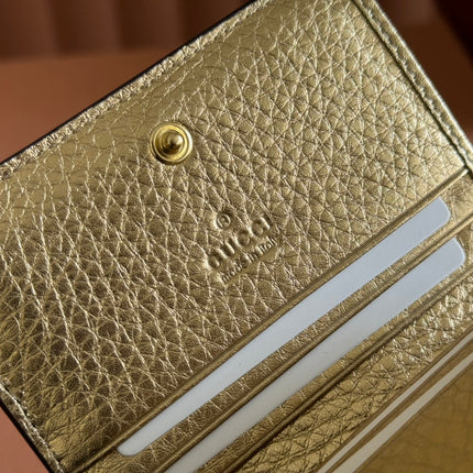 MARMONT BI-COLOUR CARD CASE WALLET 11 IN BEIGE EBONY GG CANVAS GOLD GLOSSY CALFSKIN