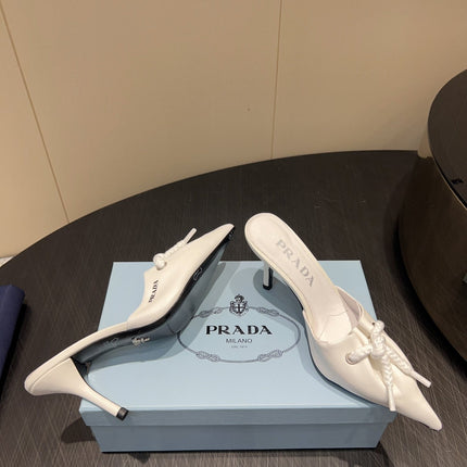 PRADA 25S BRAIDED DETAIL MULES 85MM IN WHITE CALFSKIN