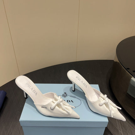PRADA 25S BRAIDED DETAIL MULES 85MM IN WHITE CALFSKIN