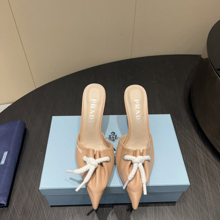 PRADA 25S BRAIDED DETAIL MULES 85MM IN BEIGE CALFSKIN