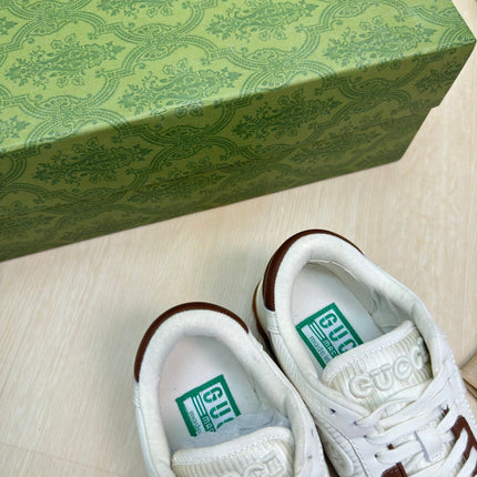 GG INTERLOCKING G SNEAKER WHITE BROWN CALFSKIN AND FABRIC