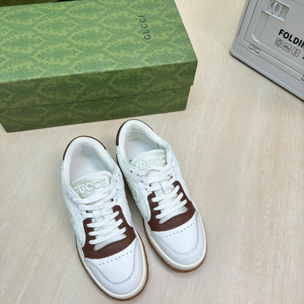 GG INTERLOCKING G SNEAKER WHITE BROWN CALFSKIN AND FABRIC