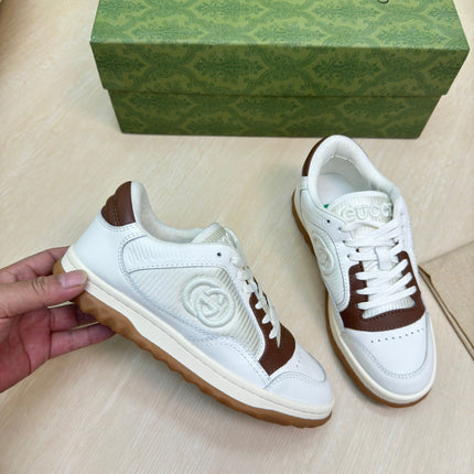 GG INTERLOCKING G SNEAKER WHITE BROWN CALFSKIN AND FABRIC