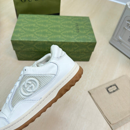 GG INTERLOCKING G SNEAKER WHITE BEIGE CALFSKIN AND FABRIC