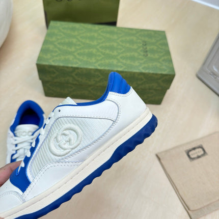 GG INTERLOCKING G SNEAKER BLUE WHITE CALFSKIN AND FABRIC