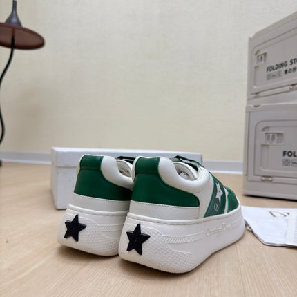 STAR PLATFORM SNEAKER IN WHITE MIX EMERALD GREEN CALFSKIN