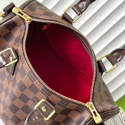 SPEEDY BANDOLIÈRE 25 IN DARK BROWN DAMIER EBENE CANVAS GOLD HARDWARE
