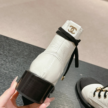 OXFORD SHORT BOOTS WHITE MIX BLACK SHEEPSKIN