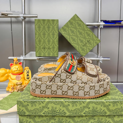 GG SANDALS 22 IN BEIGE FABRIC WITH GOLD HARDWARE