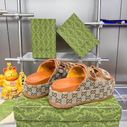 GG SANDALS 22 IN ORANGE CALFSKIN AND BEIGE FABRIC WITH GOLD HARDWARE