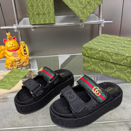 GG SANDALS 22 IN BLACK FABRIC WITH GOLD HARDWARE