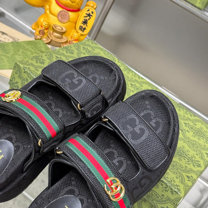 GG SANDALS 22 IN BLACK FABRIC WITH GOLD HARDWARE