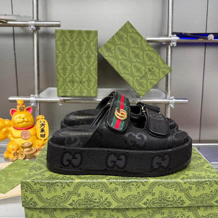 GG SANDALS 22 IN BLACK FABRIC WITH GOLD HARDWARE