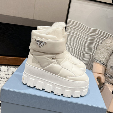 MONOLITH ANKLE BOOTS WITH STRAP IN RICE WHITE CALFSKIN AND FLEECE LINING
