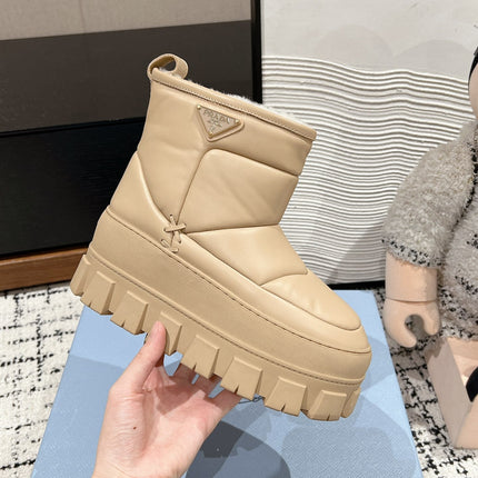MONOLITH ANKLE BOOTS WITH STRAP IN BUFF BEIGE CALFSKIN AND FLEECE LINING