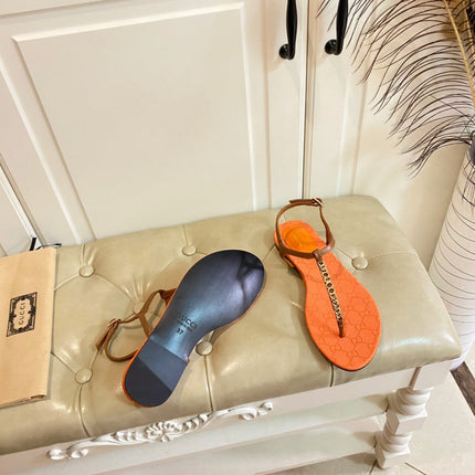 GG SIGNORINA THONG SANDALS IN ORANGE MIX BROWN SHEEPSKIN
