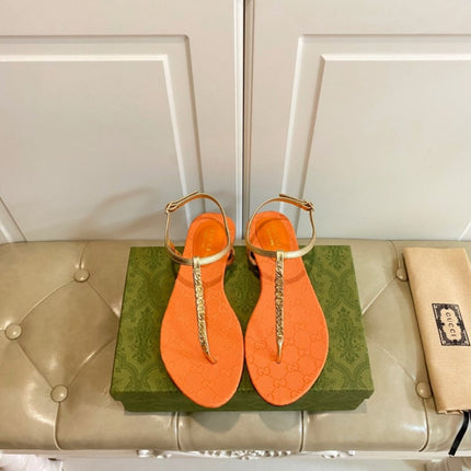 GG SIGNORINA THONG SANDALS IN GOLD MIX ORANGE SHEEPSKIN