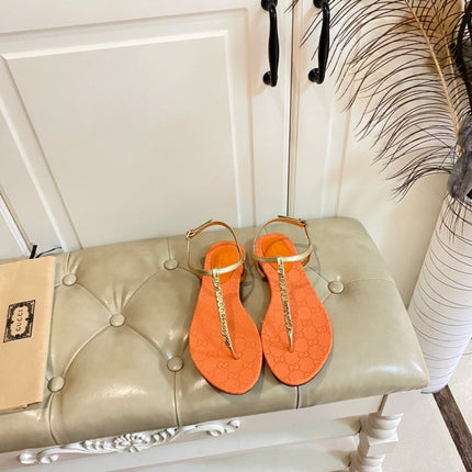 GG SIGNORINA THONG SANDALS IN GOLD MIX ORANGE SHEEPSKIN