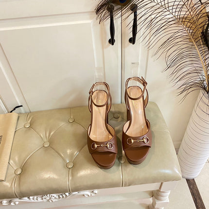 GG HORSEBIT PLATFORM SANDAL IN PENNY BROWN SHEEPSKIN