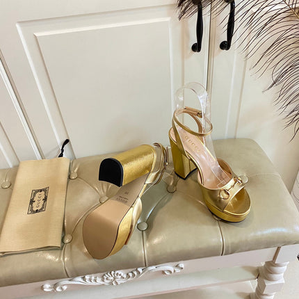 GG HORSEBIT PLATFORM SANDAL IN GOLD YELLOW SHEEPSKIN