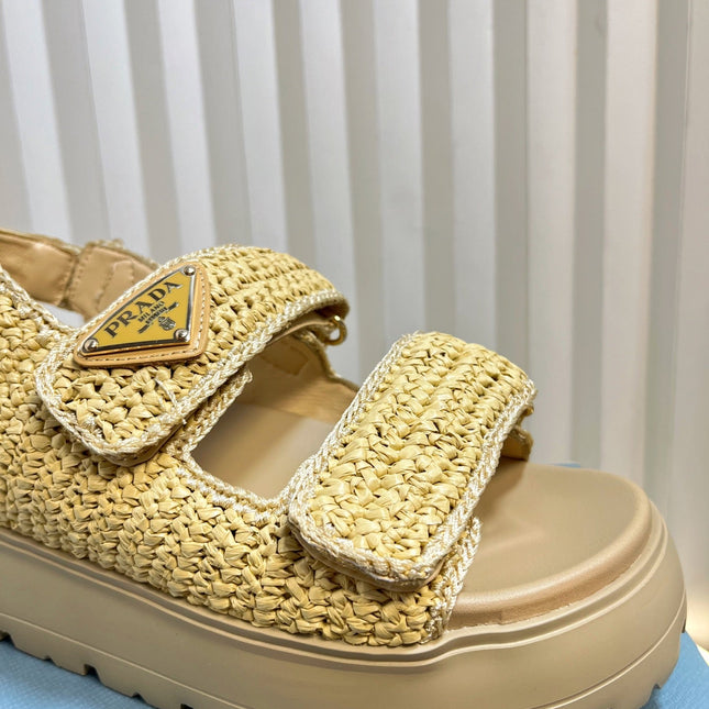 PRA THICK-SOLED SLIDE IN BEIGE RAFFIA