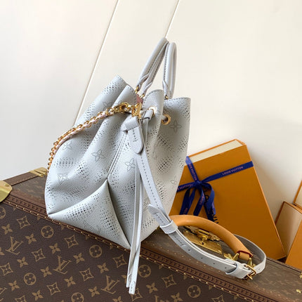 LV 25S BELLA TOTE BAG 32 IN PINK GREY PERFORATED MAHINA CALFSKIN