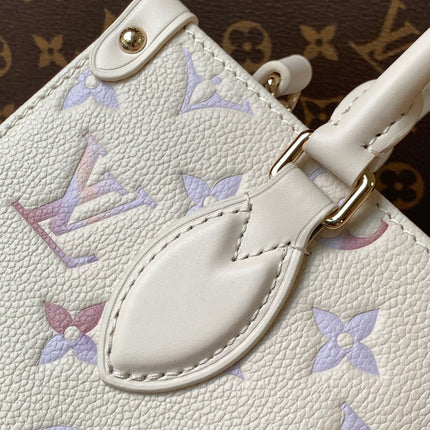 LV 25S ONTHEGO PM BAG 25 IN BEIGE DREAM EMBOSSED TEXTURED CALFSKIN