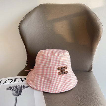 BUCKET HAT MODEL 652075 IN PINK & WHITE GINGHAM FABRIC