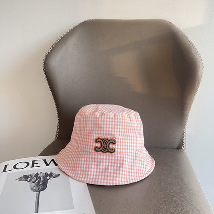 BUCKET HAT MODEL 652075 IN PINK & WHITE GINGHAM FABRIC
