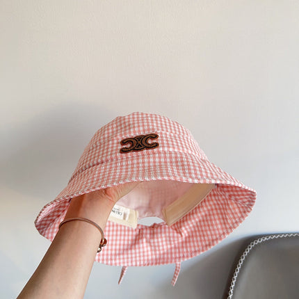 BUCKET HAT MODEL 652075 IN PINK & WHITE GINGHAM FABRIC