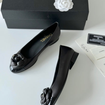 BALLET FLAT BLACK LAMBSKIN WITH FLOWER