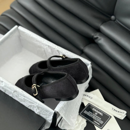 MARY JANE SHOES BLACK CORDUROY TWILL FABRIC