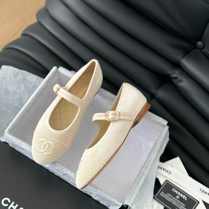 MARY JANE SHOES BEIGE CREAM CORDUROY TWILL FABRIC