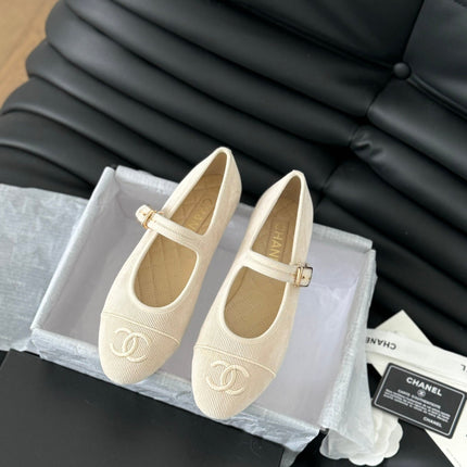 MARY JANE SHOES BEIGE CREAM CORDUROY TWILL FABRIC