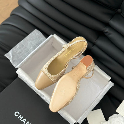 CLASSIC HIGH SLINGBACK CORN YELLOW TWEEDS AND CALFSKIN