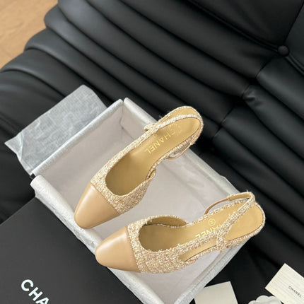 CLASSIC HIGH SLINGBACK CORN YELLOW TWEEDS AND CALFSKIN