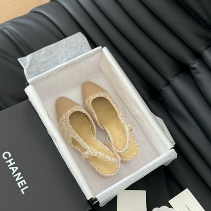 CLASSIC HIGH SLINGBACK CORN YELLOW TWEEDS AND CALFSKIN