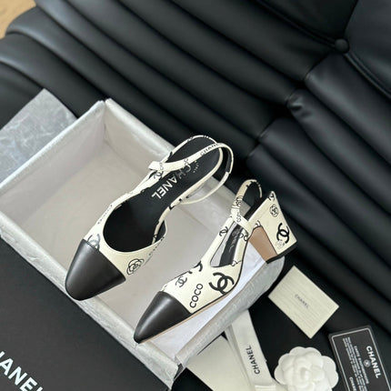 HIGH SLINGBACK IN WHITE MIX BLACK LAMBSKIN