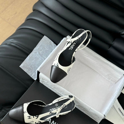 HIGH SLINGBACK IN WHITE MIX BLACK LAMBSKIN