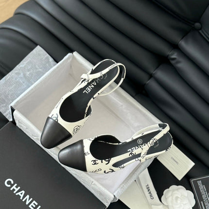 HIGH SLINGBACK IN WHITE MIX BLACK LAMBSKIN