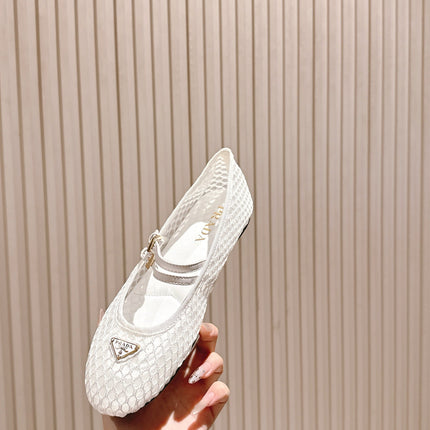 PRADA 25S BALLERINAS BALLET FLATS IN WHITE MESH FABRIC
