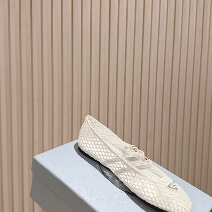 PRADA 25S BALLERINAS BALLET FLATS IN WHITE MESH FABRIC