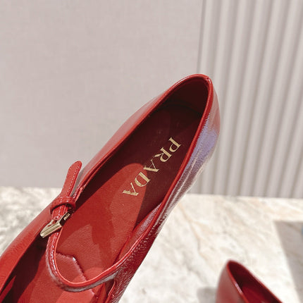 PRADA 25S BALLERINAS IN RED WINE CALFSKIN GLOSSY