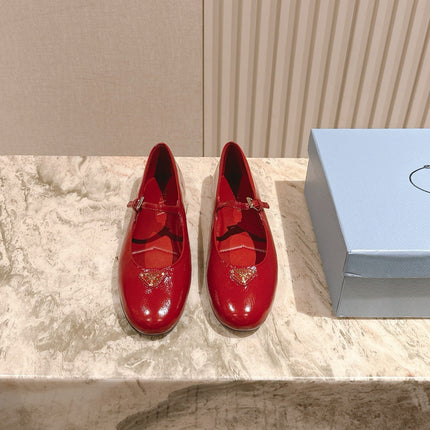 PRADA 25S BALLERINAS IN RED WINE CALFSKIN GLOSSY