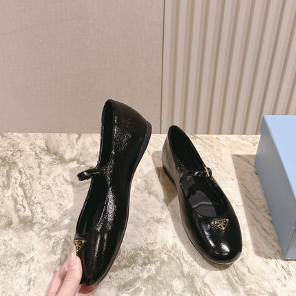 PRADA 25S BALLERINAS IN BLACK CALFSKIN GLOSSY